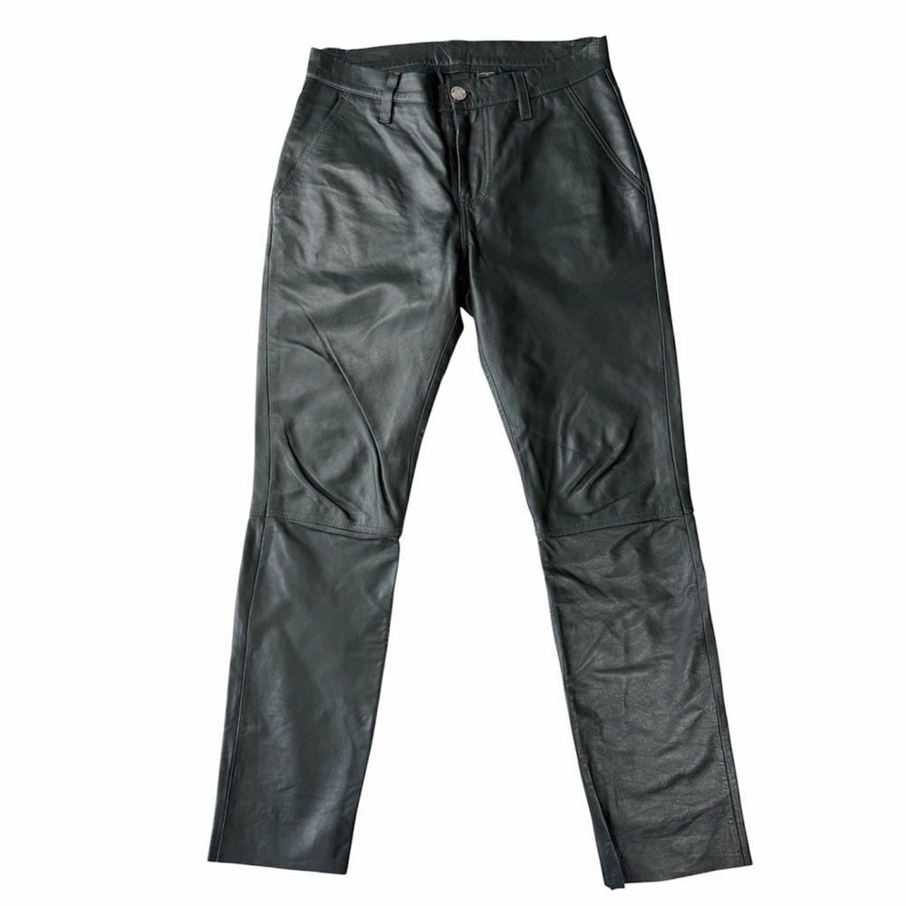 ✅AX Armani Exchange genuine leather dark grey/green slim mid rise pants sz 29